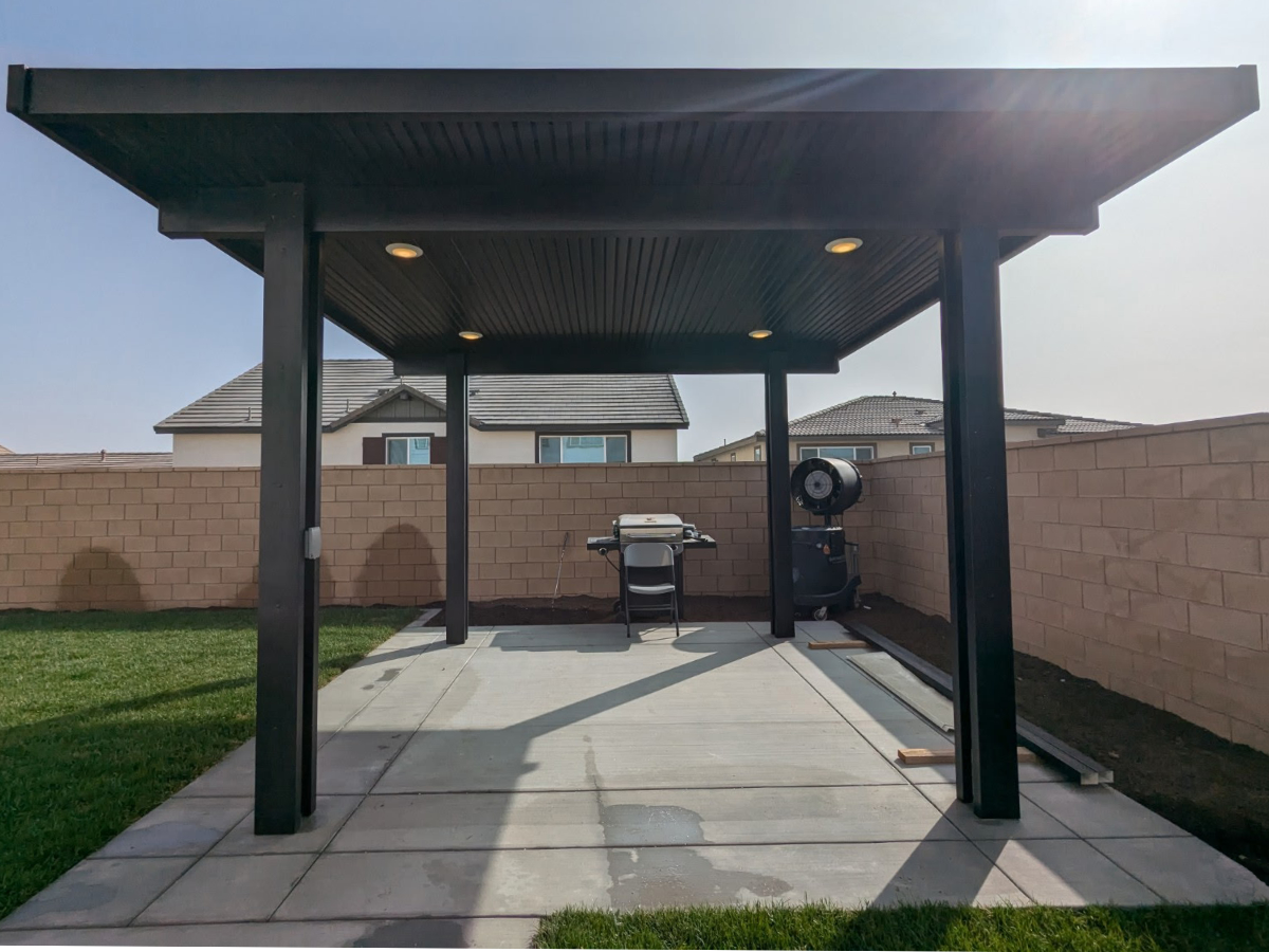 Modern solid aluminum patio cover design in Corona, CA